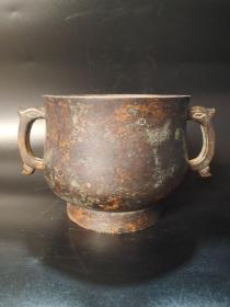 古董  古玩收藏  铜器   铜香炉  传世铜炉 回流铜香炉   纯铜香炉   长15厘米，宽11厘米，高9厘米，重量1.7斤