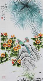 凌雪国画作品三尺花鸟尺寸95X48厘米
