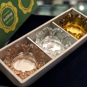 原盒包装 三色水晶烟灰缸/置物盘
