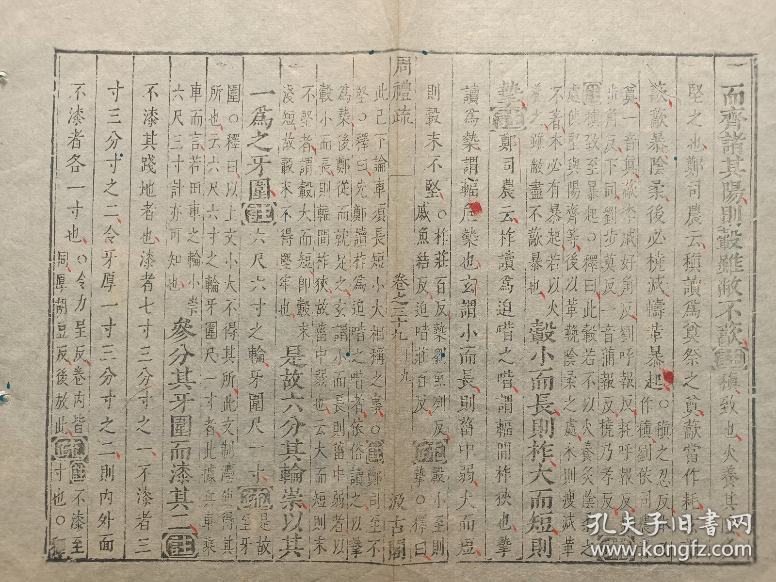 古籍散页《周礼疏》一页，编号19，明版明印汲古阁刊本，页面展开尺寸：31.5*25厘米，这是一张古籍散页原页，不是一本书，轻微破损，本店所有作品全都是实售价格，不议价不包邮，看好直接下单即可，选好作品后统一付款，一百件之内自动合并邮资。