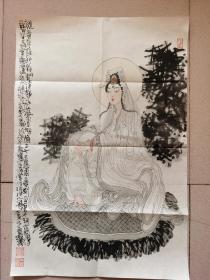 著名人物画家中国美协会员朱兴华观音人物画精品保真