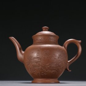 旧藏紫砂山水图茶壶
