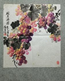 国画精品葡萄 硕果满园 纯手绘真迹原稿 旧画心软片尺寸54*50厘米