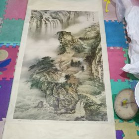 山居客话图！著名画家张洪千作品！中堂超大挂图！ 天津杨柳青画社出版！保存完整原图！发行量40000张，印量不多！存世的量……不好说！品相大家自鉴，真实描述，实话实说！个人认为，画这种藏品，保持原貌！专业的事交给专业的人去做！需要保价，请提前说明！底价！