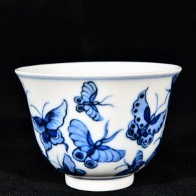 大清雍正年制松柴烧百蝶蛱蝶纹酒杯茶杯 高6.2径8.5厘米1