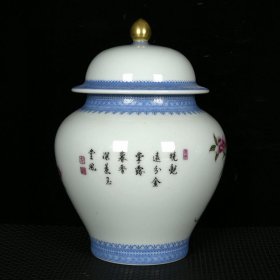 清乾隆翠边珐琅彩描金花鸟纹将军罐 高22厘米 直径16厘米