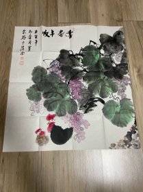 国画：陕西工艺美术馆档案笺，窦荣四尺斗方作品《喜获丰收》