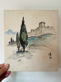 577日本卡纸色纸画，回流老字画。纯手绘，写意国画，水墨画。色纸。山水