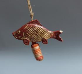 清代鎏金木雕鱼挂件，独立件