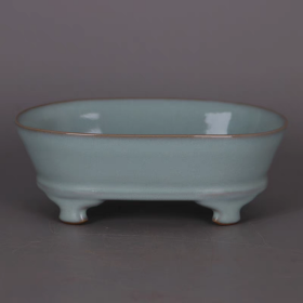 精品汝窑天青釉四足水仙盆笔洗
