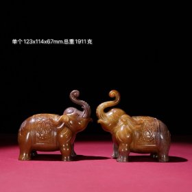 旧藏和田玉太平有象小摆件一对
