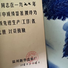 1978年温州新华造船厂光荣册
