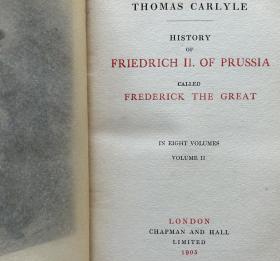 1905 年，卡莱尔《腓特烈大帝》卷二，5幅插图，漆布精装毛边本，书脊烫金，八五品HISTORY of FRIEDRICH II. OF PRUSSIA Called FREDERICK THE GREAT