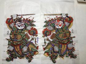 八十年代木版年画 鞭锏门神（49×27）cm 一对 有些朱仙镇的拙朴味道，品相自鉴。