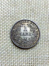 德意志帝国1马克银币 1907年金色淡光包浆极美品5.55克高银 oz0464