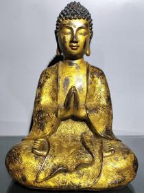 早期收藏 纯铜鎏金佛像 释迦牟尼佛一尊 .