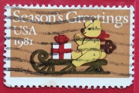 美国邮票 1981年 圣诞节 小熊 2-2 信销