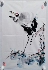 保真书画，湖南省气象台原台长，黄行全花鸟一幅70*45