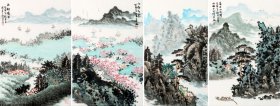 （保真）李正刚 四尺三开四幅 -1953年江苏南京人，师从亚明先生，进修于中国美术家协会培训中心中国画高研班；现任南京市文联副秘书长兼办公室主任，《南京文艺界》主编，中国书画艺术研究会副会长，中国书画印研究院副院长，江苏省中华文化促进会秘书长，江苏省对外友好交流协会理事，南京颜真卿书画院顾问，中国美术家协会培训中心特聘画师，南京书画院特聘画家，中国美协、书协江苏省分会会员等。