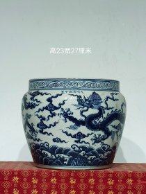 美品·款识“大明宣德年制”精工细作满工青花穿云龙纹卷缸。