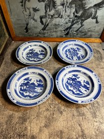 80年代，青花梧桐折腰盘子4只合售y