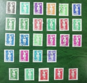 法国邮票 玛利亚娜玛丽安普票系列1990—96年 上品信销票27枚都不同