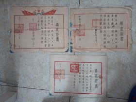 北京一个人的民国 50年代 毕业证3张合售