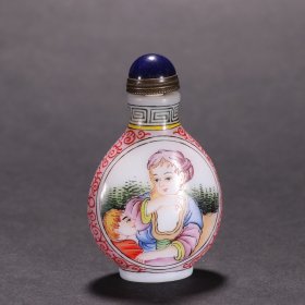 清 料器画珐琅西洋人物图鼻烟壶
