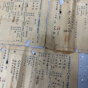 民国二十六年土地陈报业户陈报单 5张
