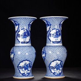 清康熙青花开光绘八仙纹花鼓 高46.6厘米口径22.5厘米