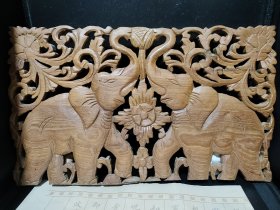 泰国工艺品柚木雕花板玄关壁挂会所餐厅装饰挂件大象木雕壁挂画长