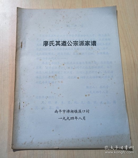 廖氏其遒公宗派家谱