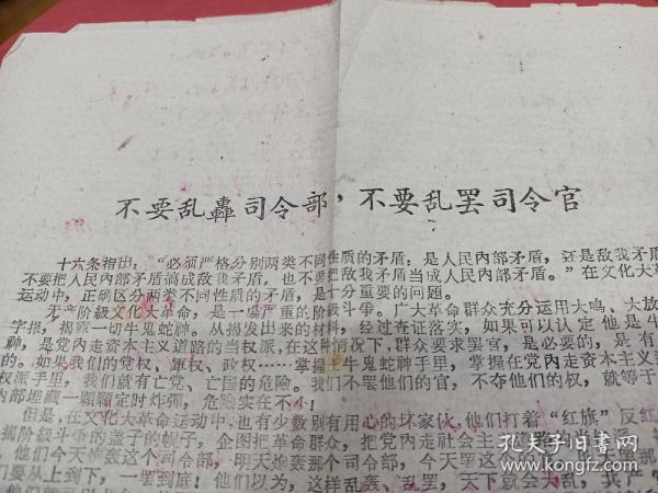 《不要乱轰司令部，不要乱罢司令官》.1966年湖南农学院红卫兵大队！