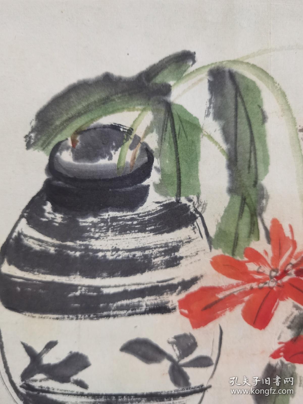 00409h高松庐，北京著名画家，1936年生，河北省辛集（束鹿县）人，字雨苍，出身于书香世家，王雪涛弟子，作品保真尺寸33x31