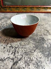 同治珊瑚红杯子一对，开线