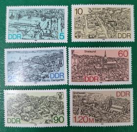 德国邮票东德 1988年北部地区城市 6全新