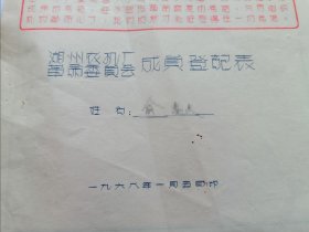 60年代工人登记表，浙江湖州农机厂革命委员会，1968年