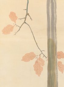 日本名家绘画：五岛耕亩《秋树小雀图》（保真，附作者签题原箱）