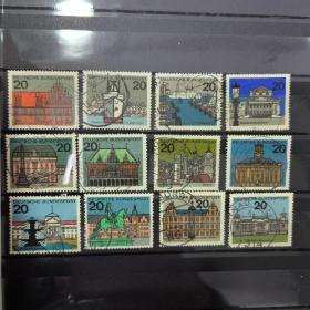 Ld25德国邮票西德 1964年 各州建筑 博物馆 纪念碑 市政厅 12全 信销