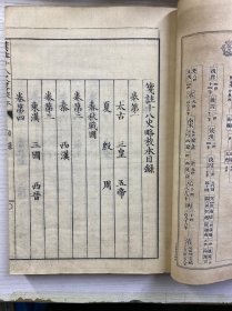 笺注十八史略校本 和刻本 线装全7册(多幅精美套印版画地图 历代国号 近藤元粹注释 元 庐陵曾先之编次 明善堂藏梓 1880年 元朝统一全国的十几年之后,在今江西地方出现一部名曰《十八史略》的史籍,其基本内容是按朝代、时间顺序,以帝王为中心叙述上古至南宋末年的史事。尺寸 25*18CM