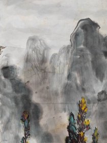 李忠翔，云南画院副院长，画心尺寸69*69，中国美协理事，云南美协副主席，四川重庆人，八零年山水作品，保真手绘，品相如图自然旧