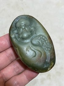 清代老青玉达摩手把件