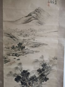 民国老山水画柱