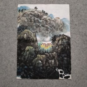 四川著名画家 李老 无款国画手稿 国画软片山水小品 画心软片尺寸40*28厘米