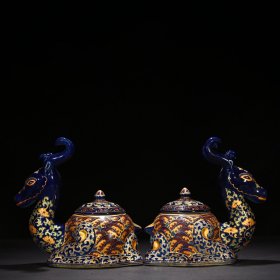 明永乐祭蓝釉沥粉花卉纹熏炉29*28厘米 2400