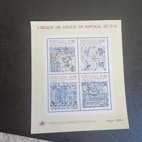 kabe03外国邮票葡萄牙邮票1983年历史 古代瓷砖艺术500年 第三组 新 小全张 右上边纸有折角，图三
