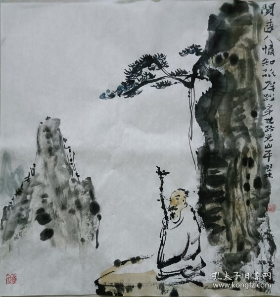 书画名家笔墨真迹，著名禅意书画家贾双林山水作品:踏穿世路觉山平