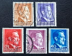 2-350#，德占波兰1941年邮票，人物肖像，5枚上品信销。二战集邮。