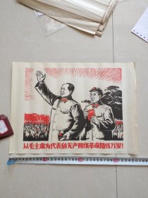 8开宣传画:《以毛主席为代表的无产阶级革命路线万岁！》(少见，有毛病详见图片和介绍)