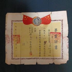 毕业证书（1952年.山东）（品相见图免争议）